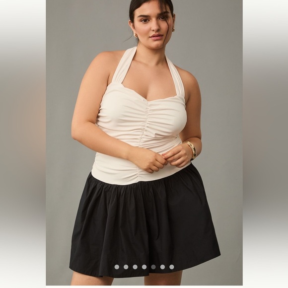 Mauve Dresses & Skirts - Maeve Anthropologie Twofer Mini Dress Size XL Black White Halter Ruched Front